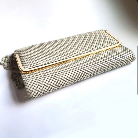Vintage 70s 80s Metal Mesh Disco Bag Chain Strap Cream Off-White Evening Purse - Picture 2 of 16